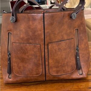 Brown Structured Tote with Vintage Appearance and Roomy Design